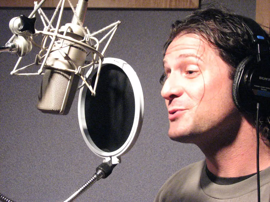 An actor photoed during voice acting