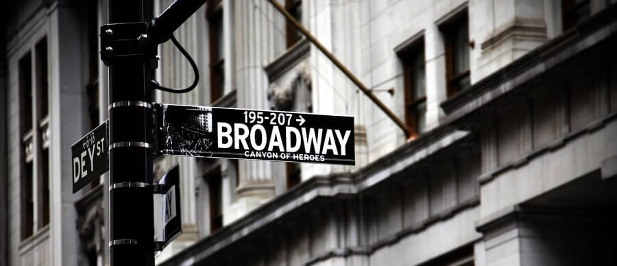 broadway auditions and sign showing broadway street intersection